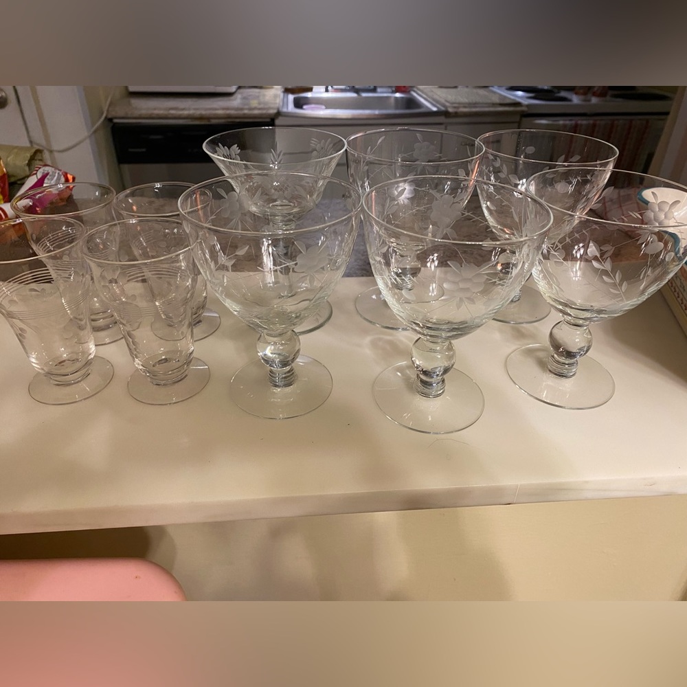 Crystal antique etched glasses